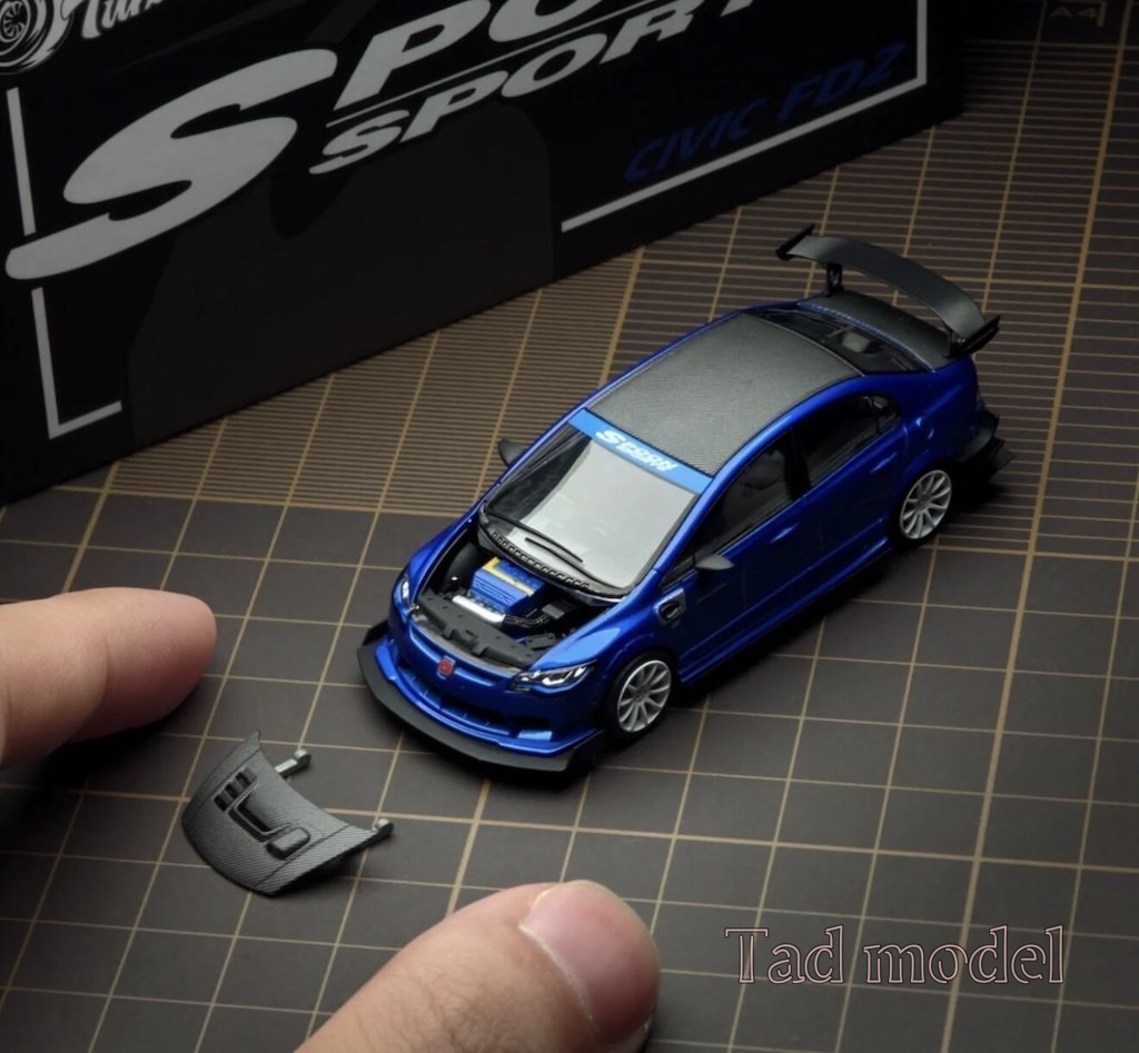 MT 1:64 Blue Carbon Civic Type R FD2 Sports Model Diecast Metal Car
