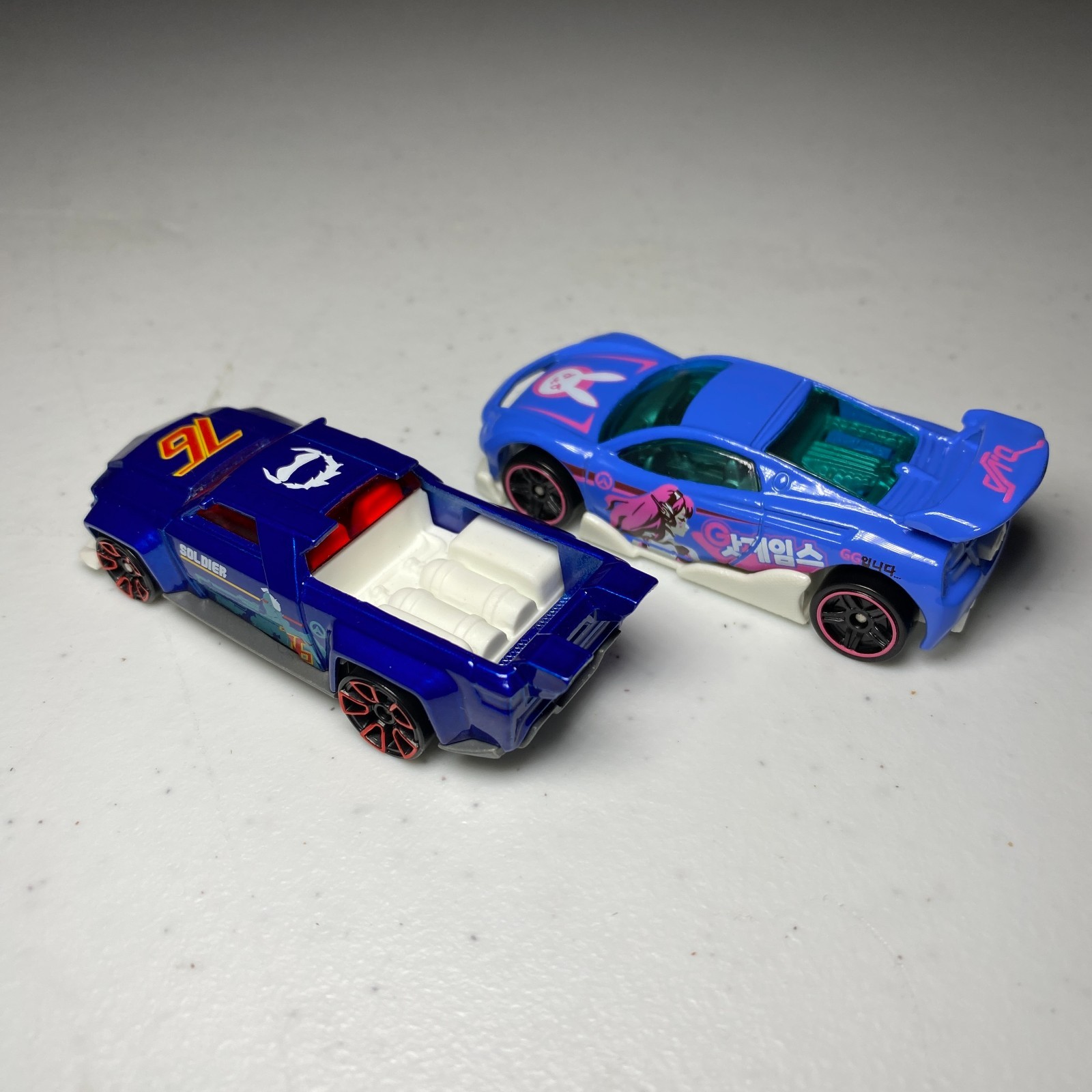 2020 Hot Wheels Overwatch MS-T Suzuka #4/D.VA and Soldier: 76 Loose – Lot of 2