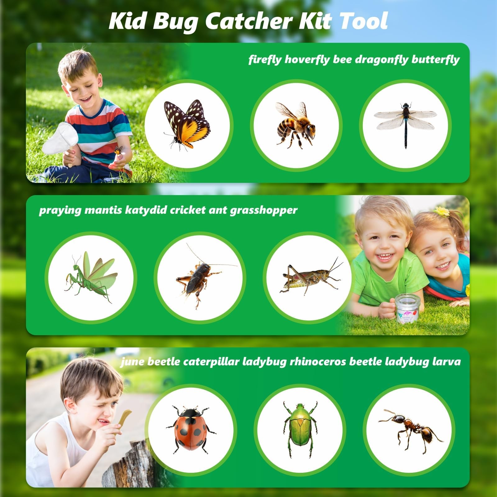 Kids Bug Catching Kit, 6-in-1 Nature Discovery Kit with Breathable Wooden Cri…