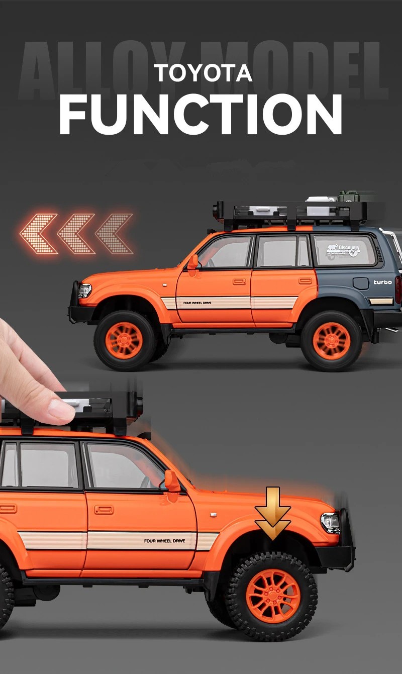 1:24 Toyota Land Cruiser LC80 Diecast Car Model Alloy Toy Vehicle Sound Light
