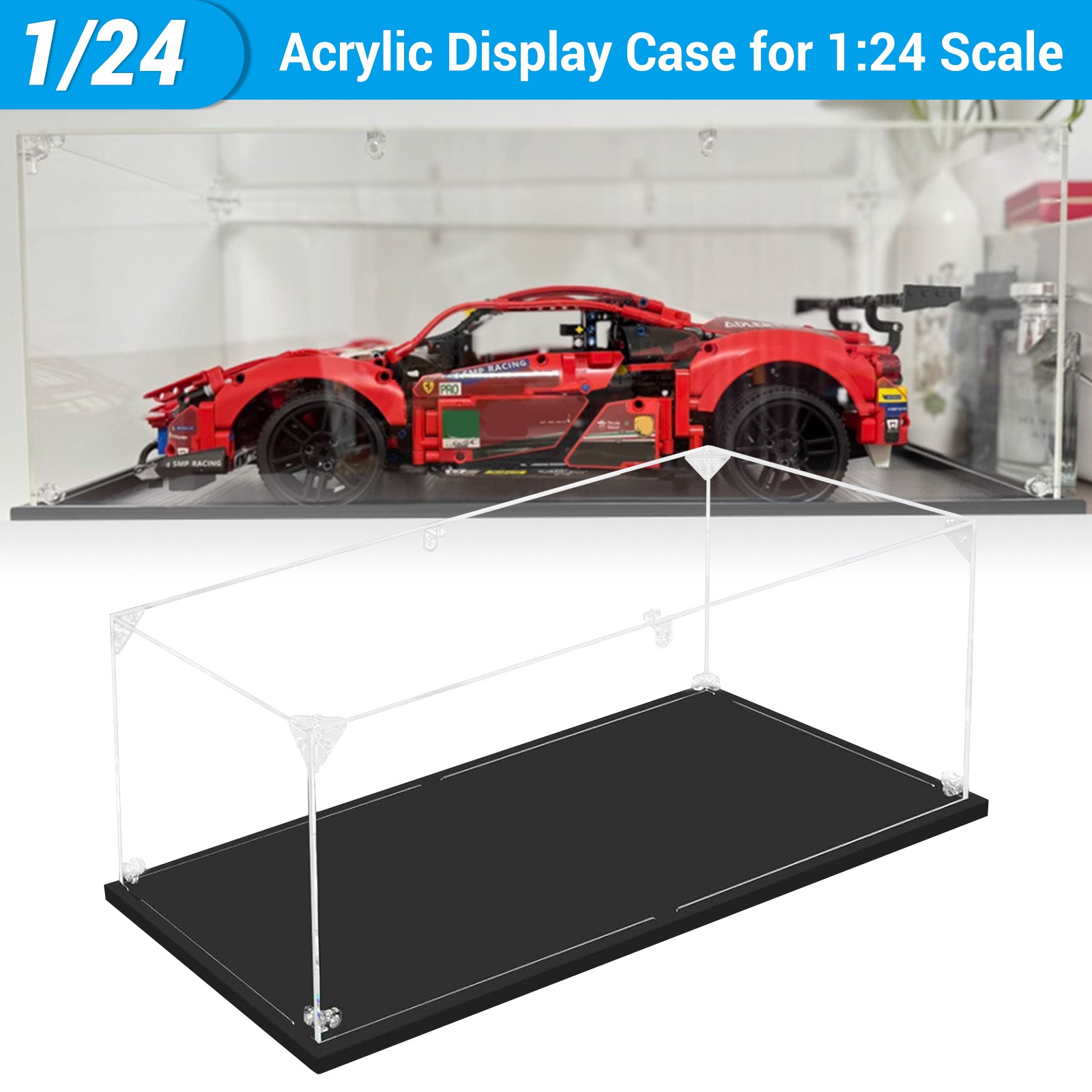 Acrylic Display Case Collectibles Box for Action Figures 1:24 Scale Model Cars