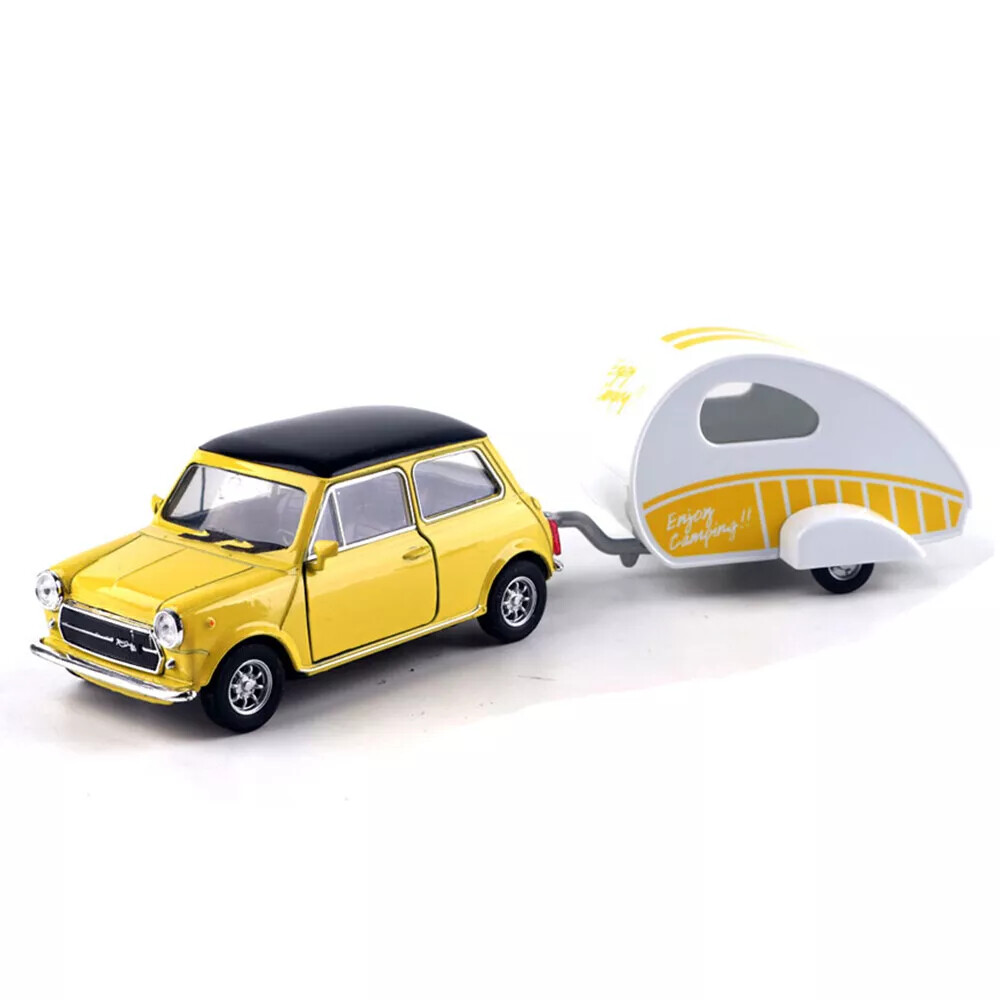 Mini Cooper Motor Car Caravan Diecast 1:38 Scale Miniature Toy