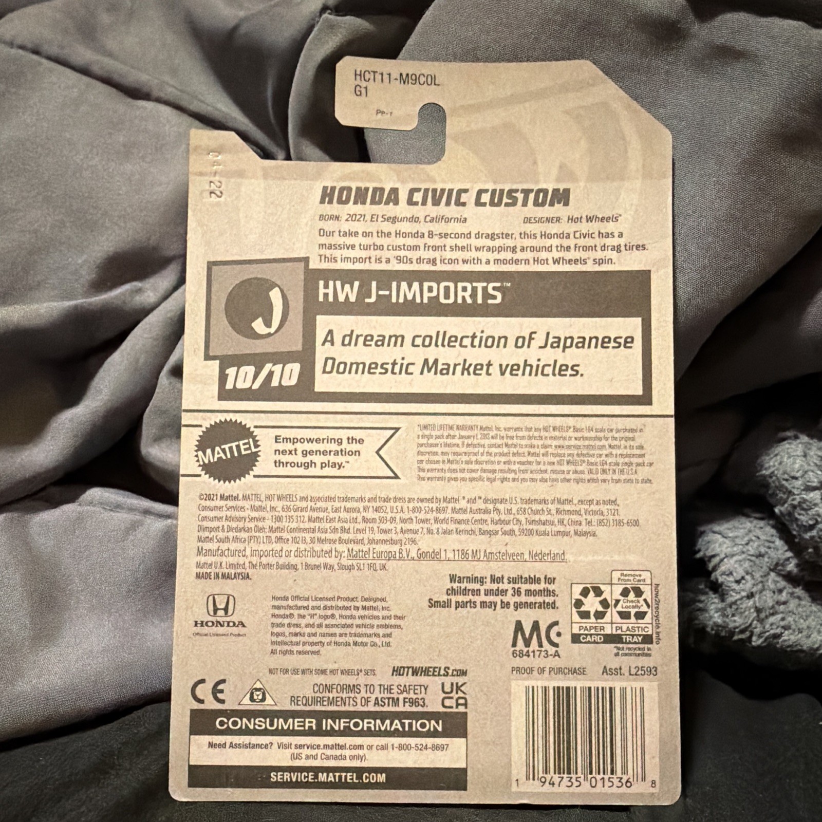 Hot Wheels HW J-Imports Honda Civic Custom Blue Diecast 1:64 Unopened