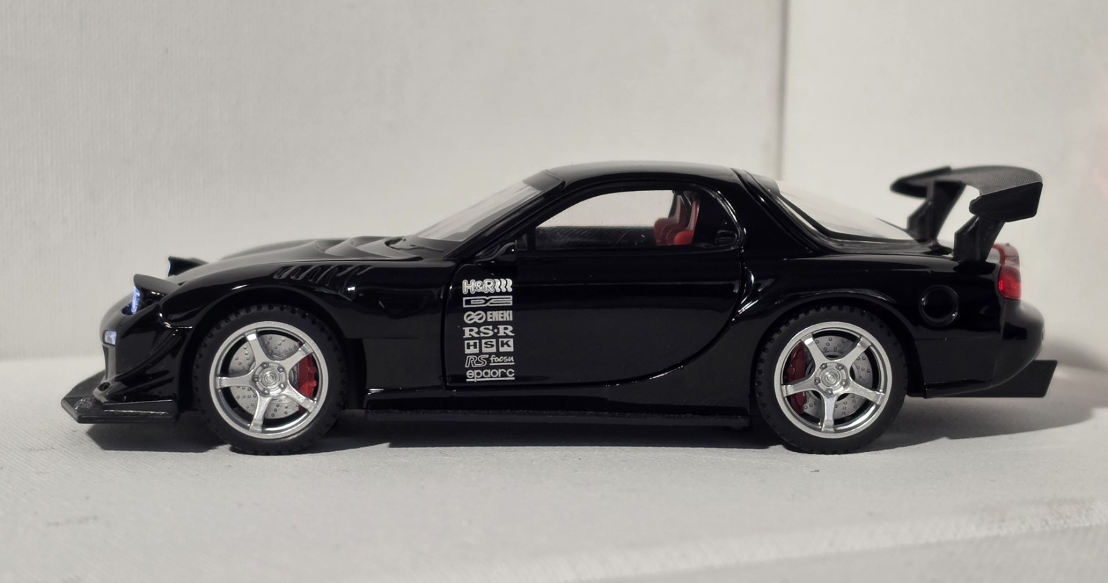 Mazda RX-7 Black Diecast Car 1:32 w/ Rear Wing Light-Up Highly Collectible