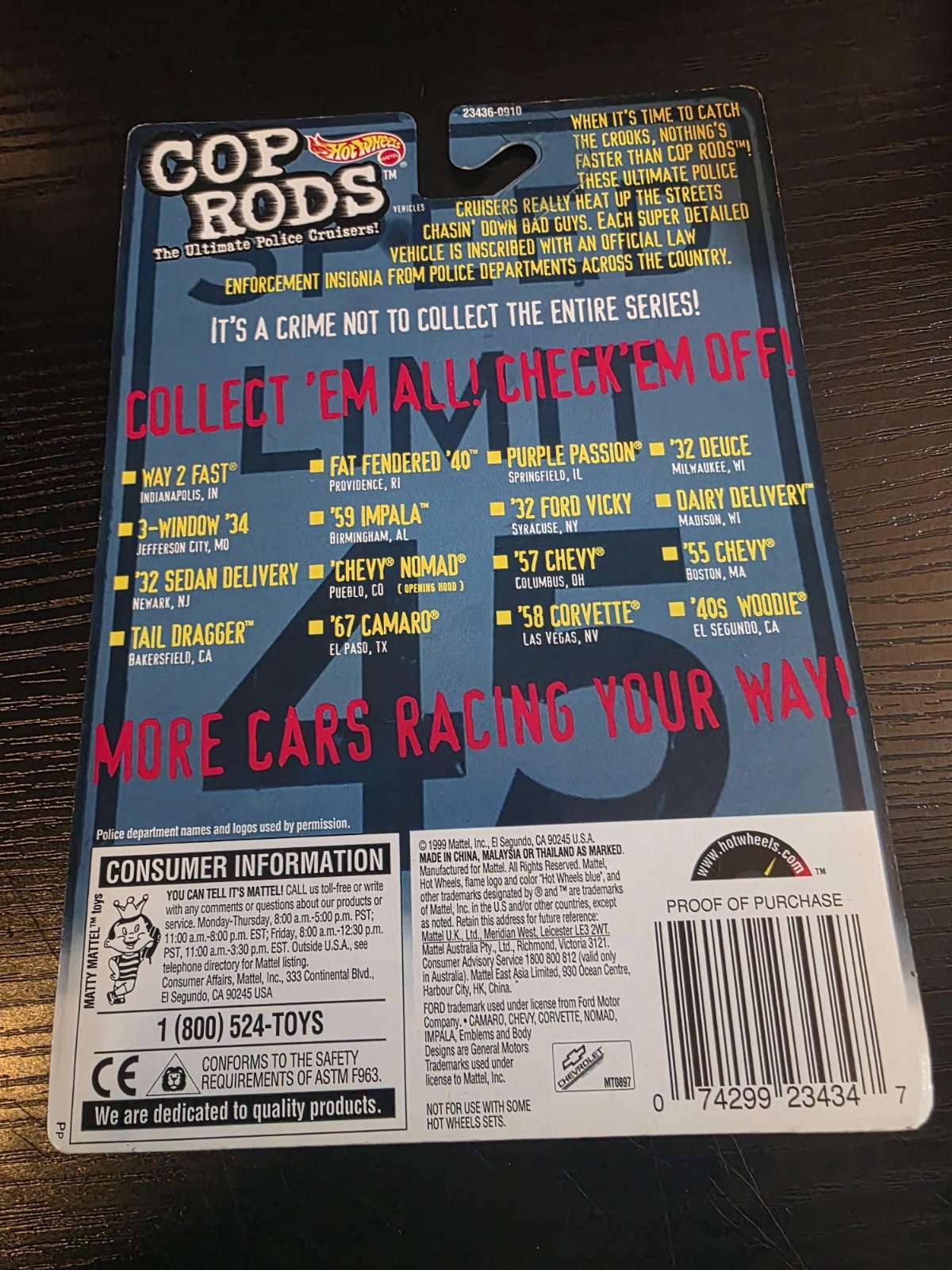 Hot Wheels Cop Rods 1:64 Diecast Police Car Lot Of 8 Bonus Fire Dept. Rod NEW