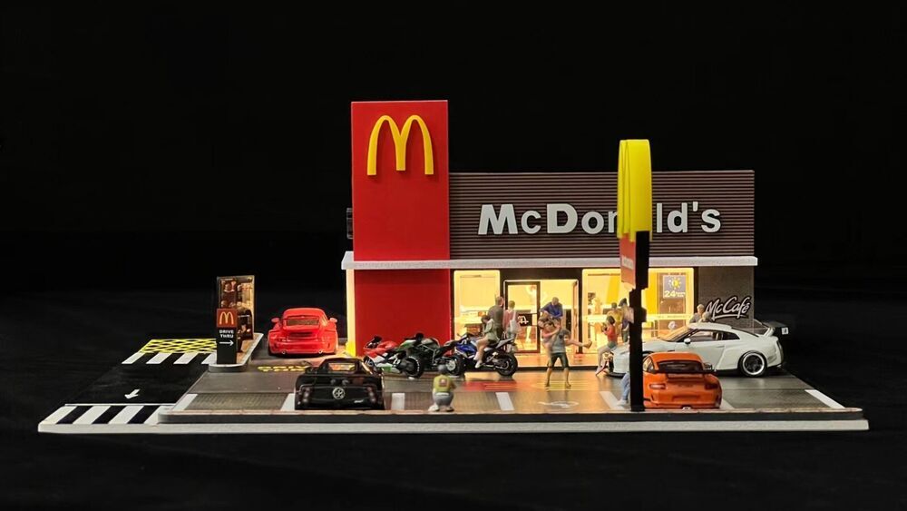 1/64 Diecast Car Garage Model LED City Street Parking Lot Scene Gifts US Diorama