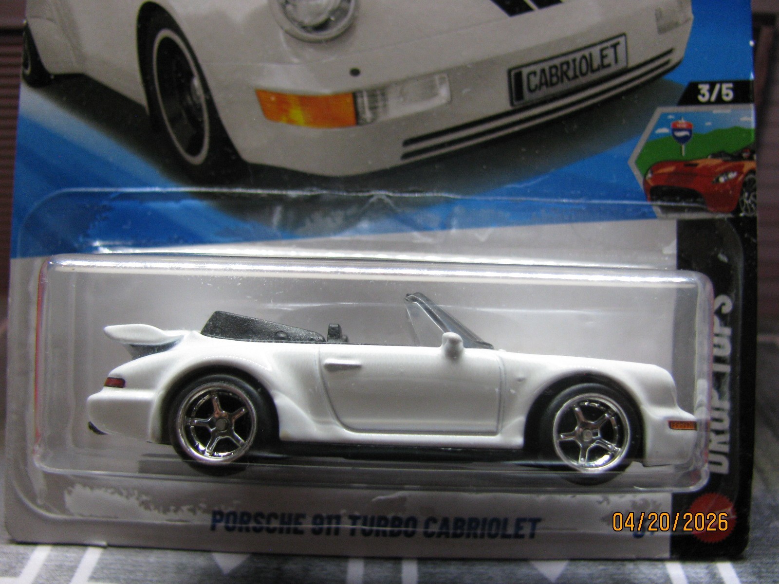 2026 Hot Wheels White Porsche 911 Turbo Cabriolet, w/Real Riders Wheel Swap
