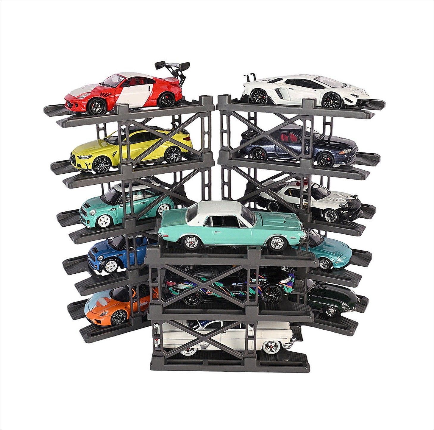 US Diorama 1/64 Parking Rack Model Set Garage Magnetic Acrylic Display Case Gift