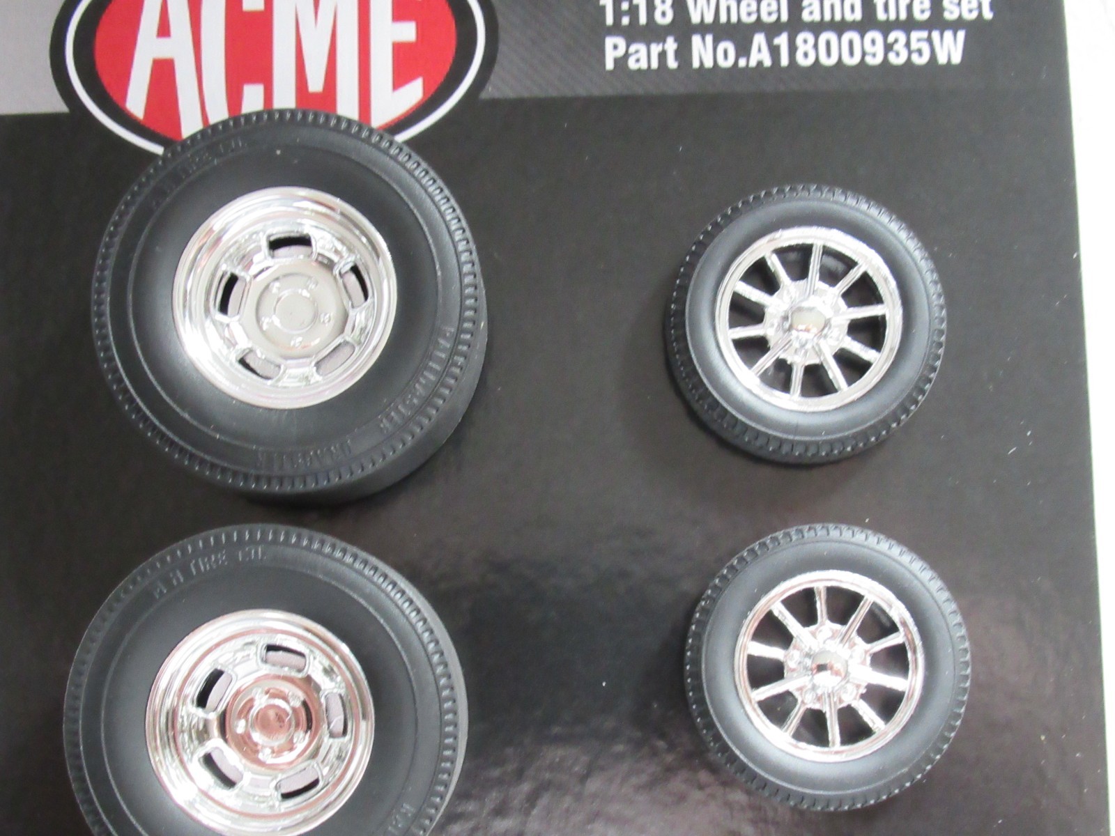 DRAG RACING 1:18 CHROME WHEEL AND TIRE SLICKS SET ACME A1800935W VINTAGE RACE