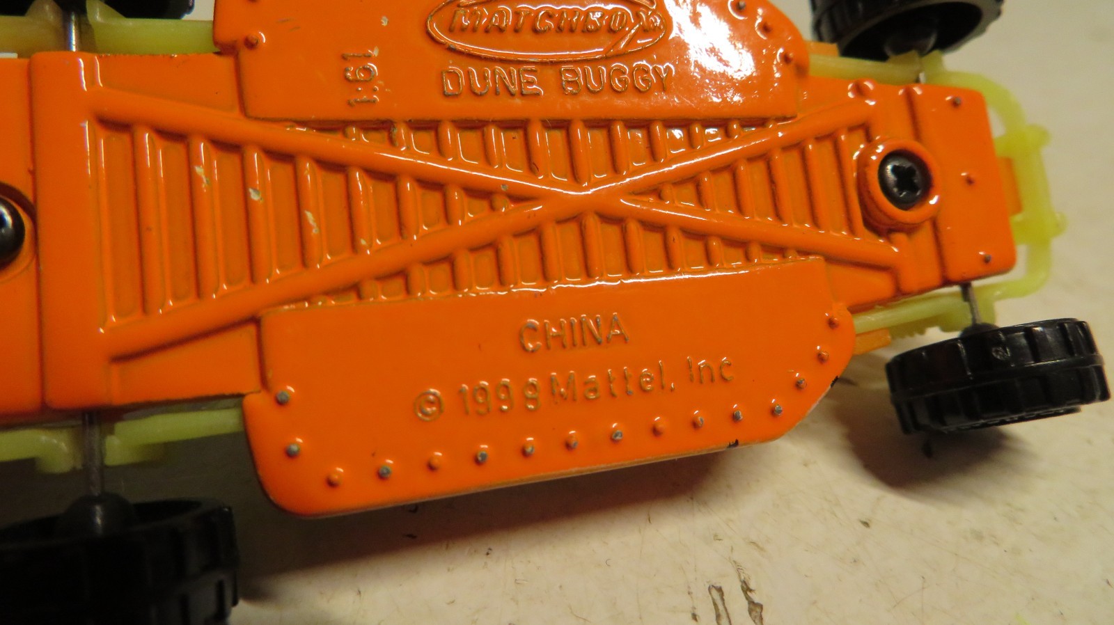 Matchbox Dune Buggy 1998 1:61 Die Cast & Plastic Fluorescent Orange Yellow Rail