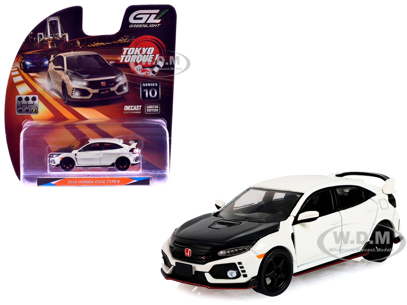 2018 HONDA CIVIC TYPE-R (FK8) RHD CHAMPIONSHIP WHITE 1/64 BY GREENLIGHT 235110 F