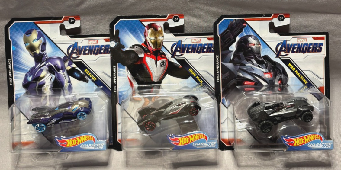 Lot of 3 Hot Wheels Marvel Character Cars Avengers NIB