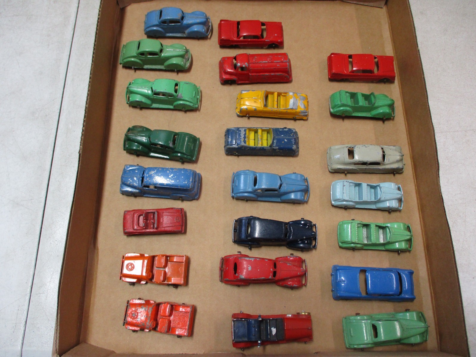 23 1940’s-1950’s Diecast Vehicles with Tootsietoy Panel Van, Convertible, Sedans