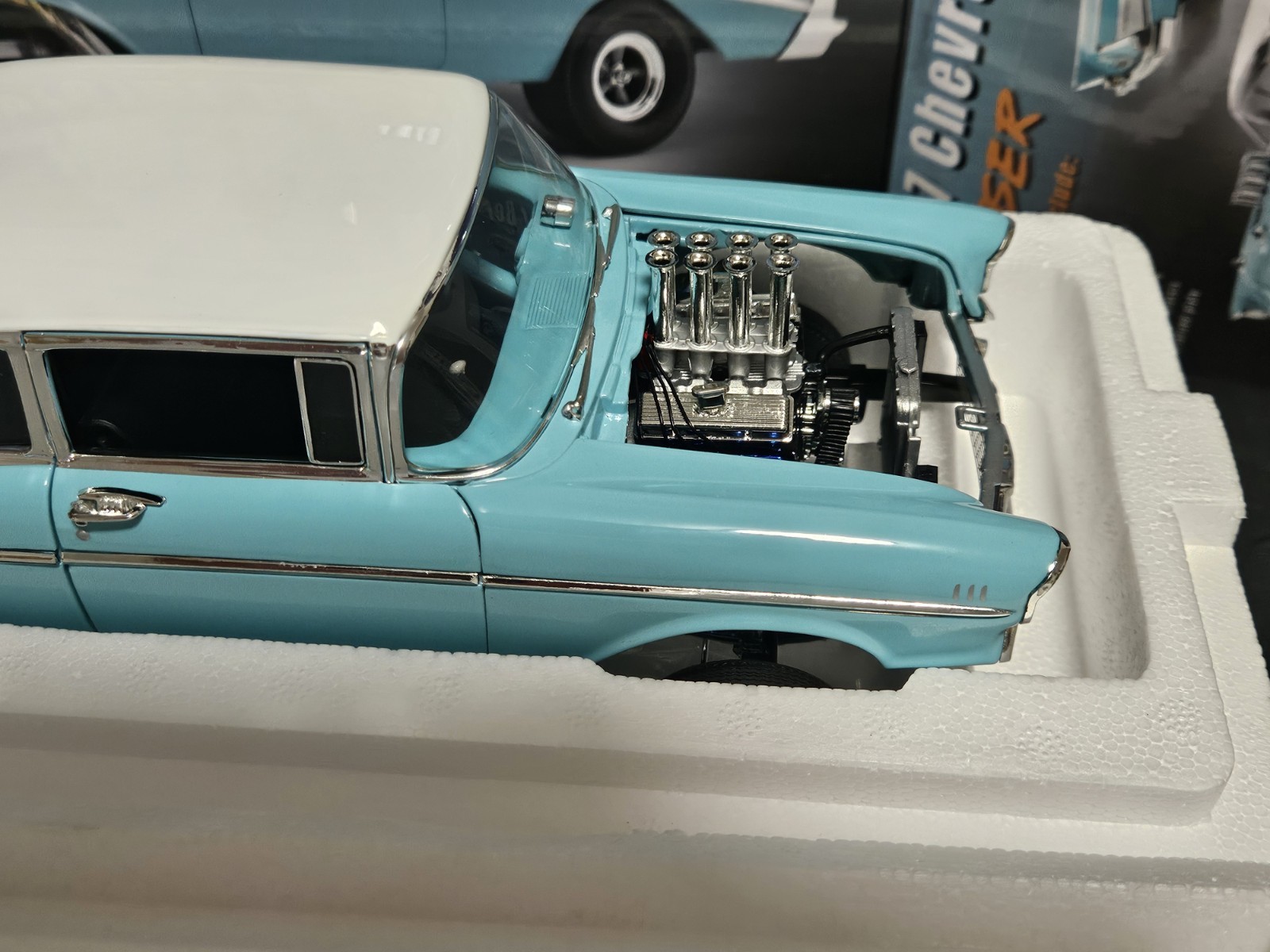 ACME 1:18 SCALE DIECAST 1957 CHEVROLET BEL-AIR GASSER IN LARKSPUR BLUE. NEW!!
