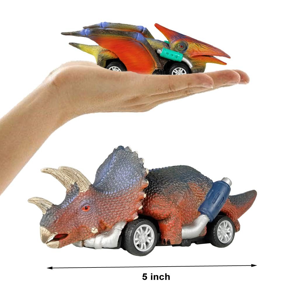 Dinosaur Toy Pull Back Cars, 6 Pack Dino Toys for Kids Ages 3 and Up