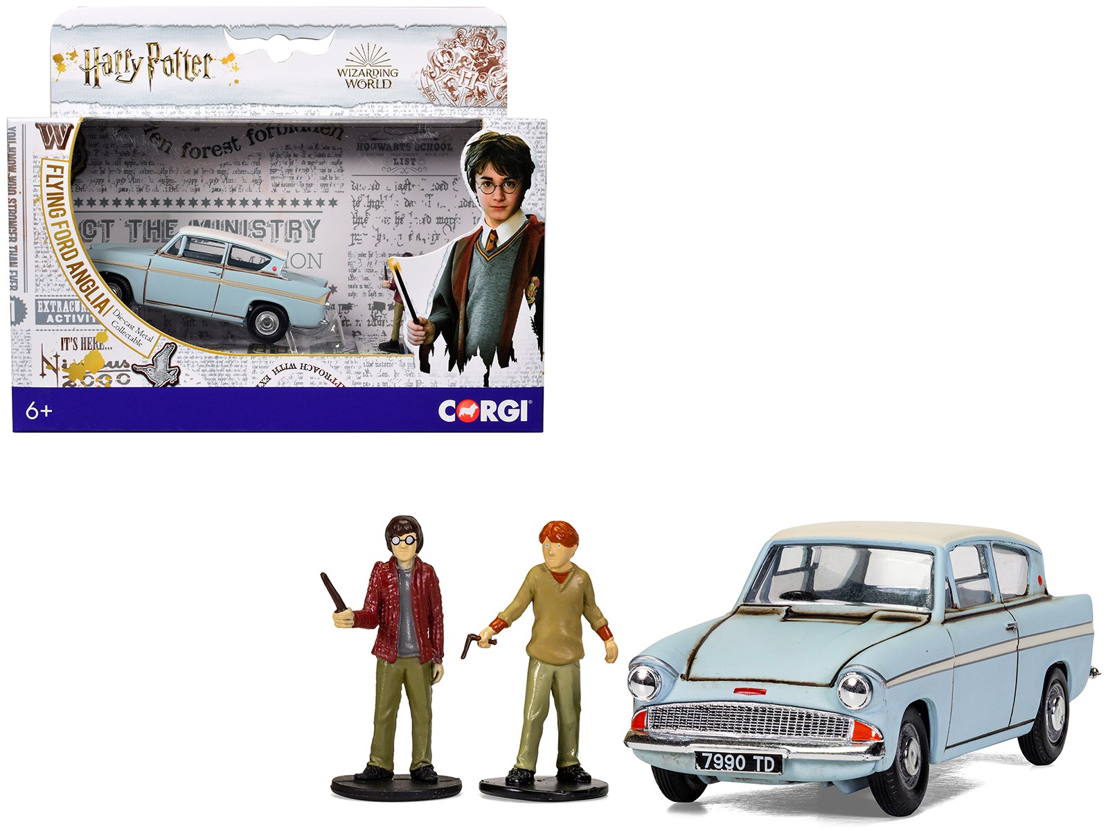 Flying Ford Anglia RHD (Right Hand Drive) Light Blue with White Top (Weathered)
