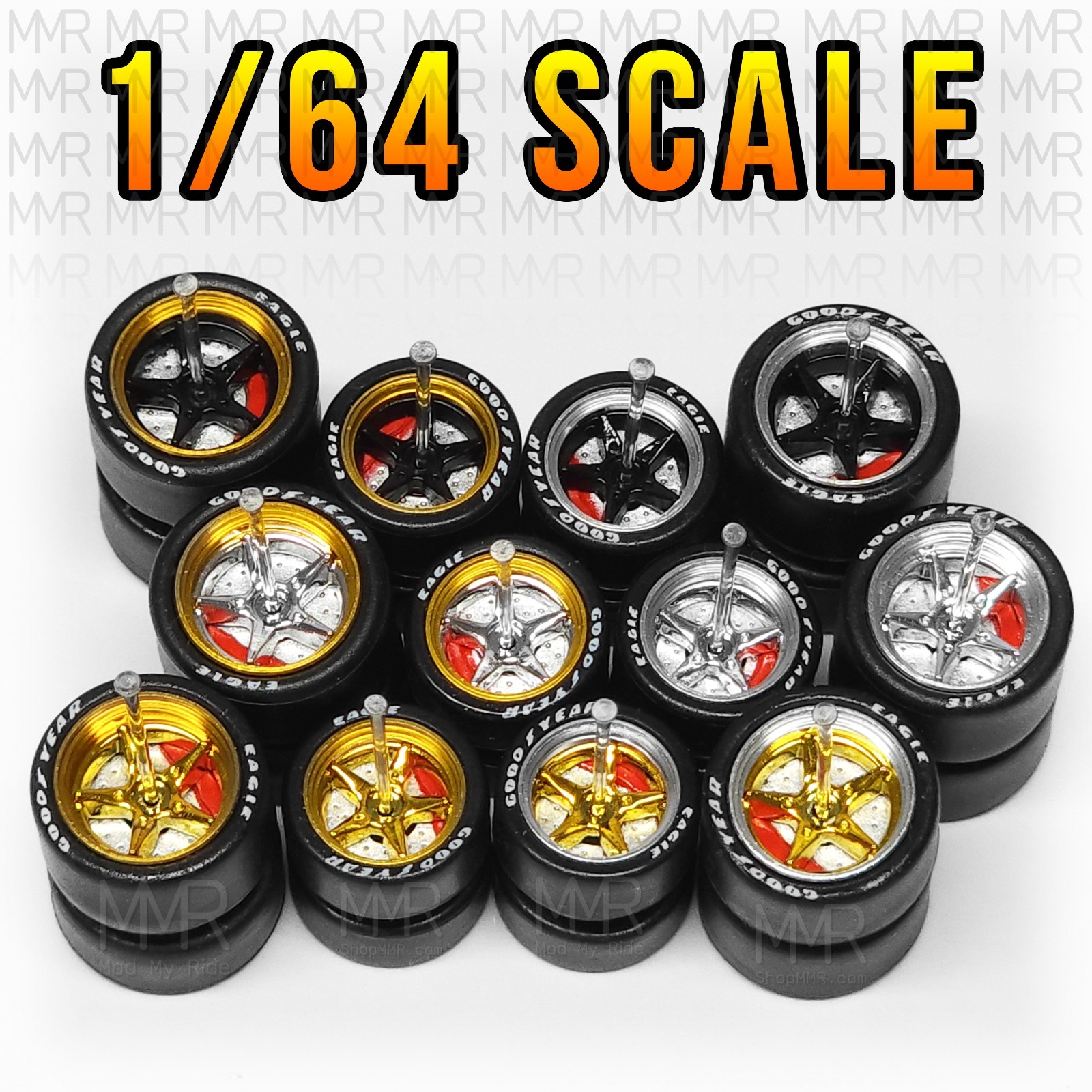 1/64 Scale 5 SPOKE STAR ALLOY Real Rider Wheels Rims Tires Brake Set for Hot