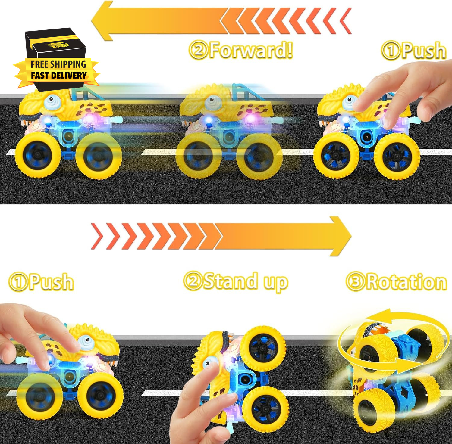2-5 Years Old Boys Dinosaur Toy, Push and Pull Friction Dinosaur Monster Truck,