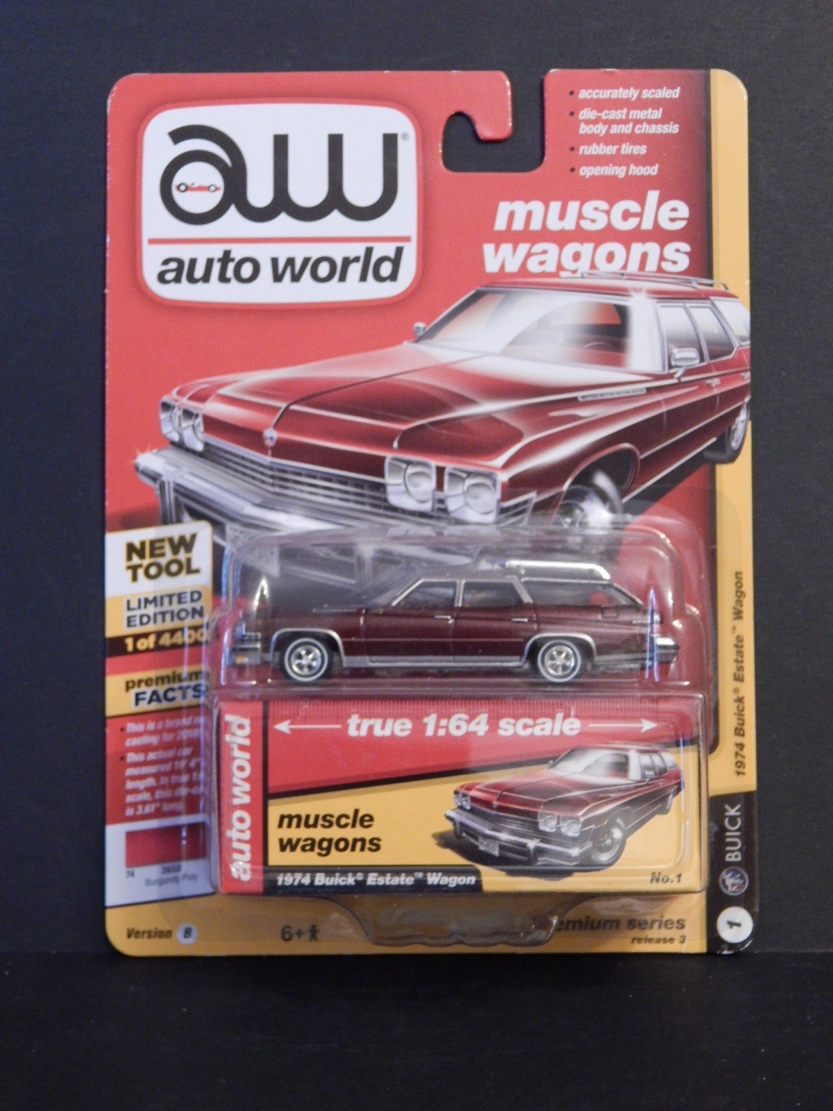 1974 Buick Estate Wagon Burgundy Auto World 1/64 MIP 1/4400 VHTF N O S