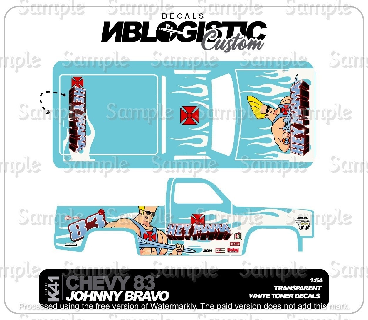 ’83 CHEVY SILVERADO Custom WaterSlide Decal for hot wheels 1/64 035
