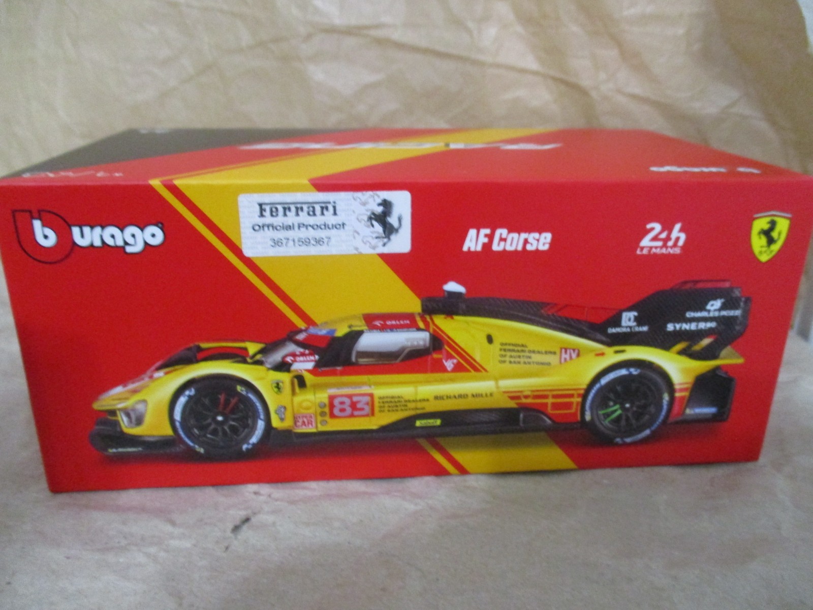 Bburago 24hr Le Mans #83 Ferrari AF Corse 499P in Red 1:43 diecast w/case