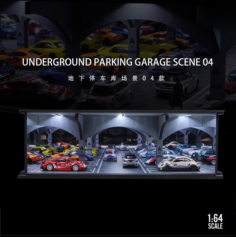 Diorama 1/64 Diecast Garage Model LED Lighting Parking Lot Display Case Scene