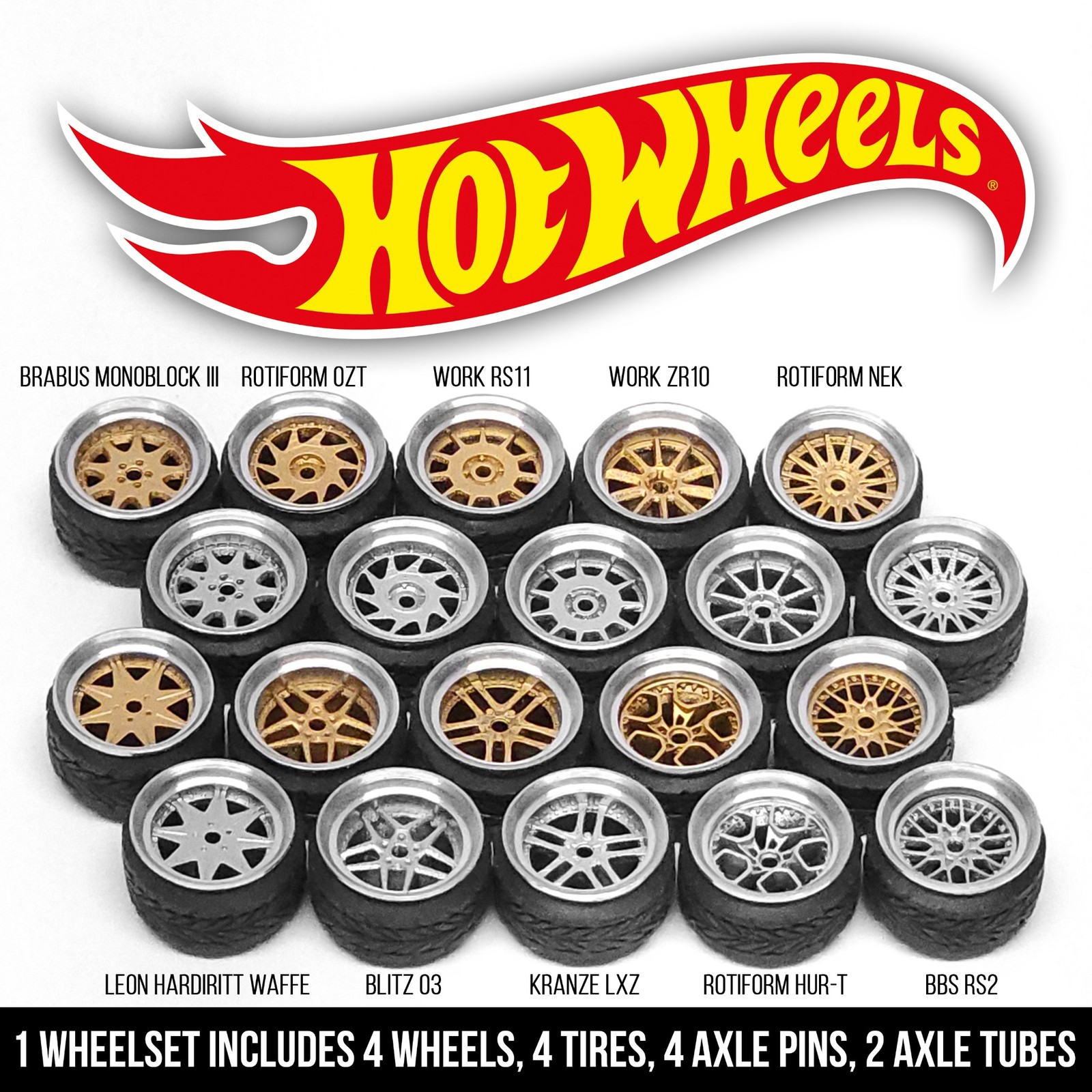 1/64 Scale STANCE ALLOY v4 Wheels – 2 Piece Real Rider Rims Tires Set for Hot