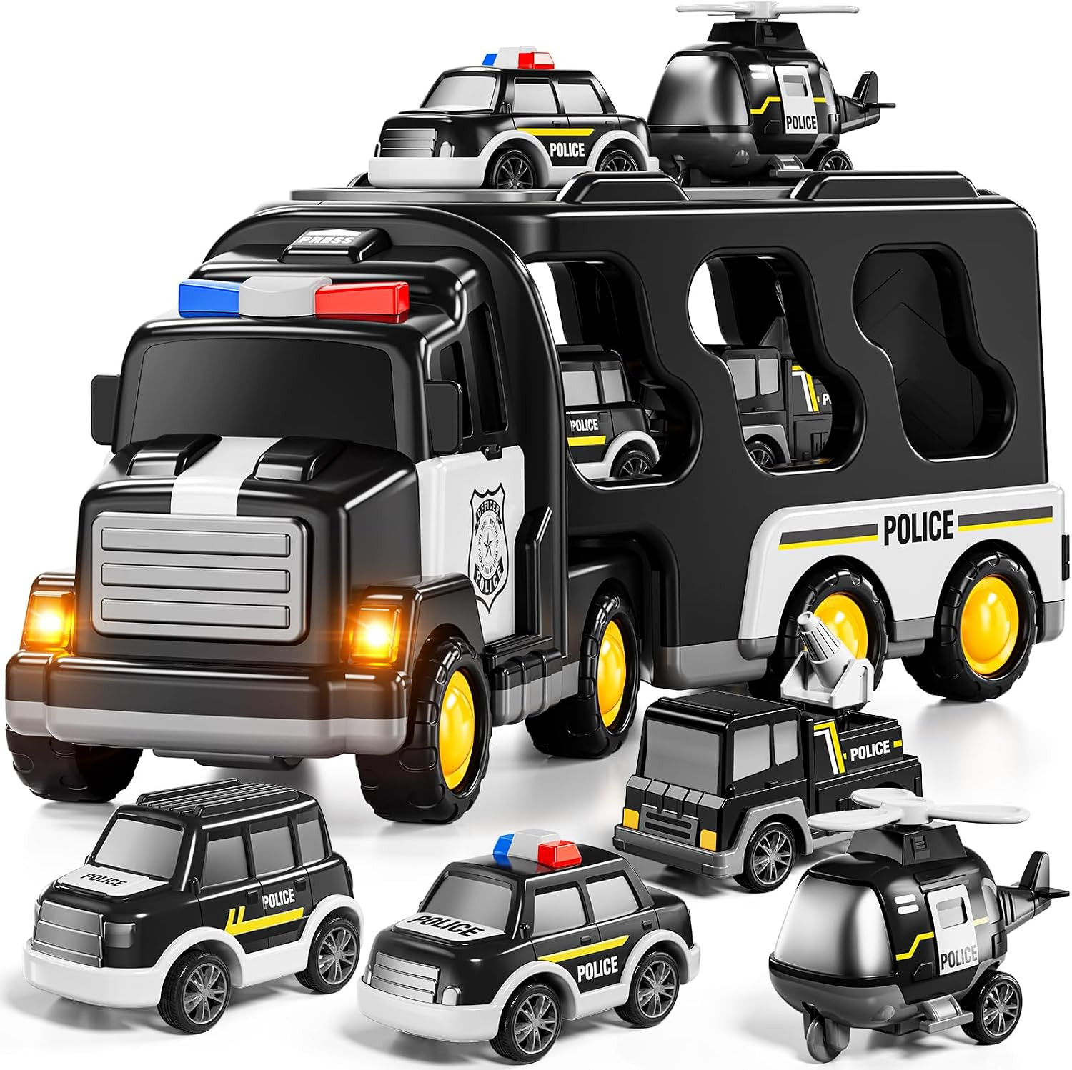 Police Truck Toy for 3 4 5 6 Years Old Boys – Carrier Vehicle Toy Set with 3 Sma