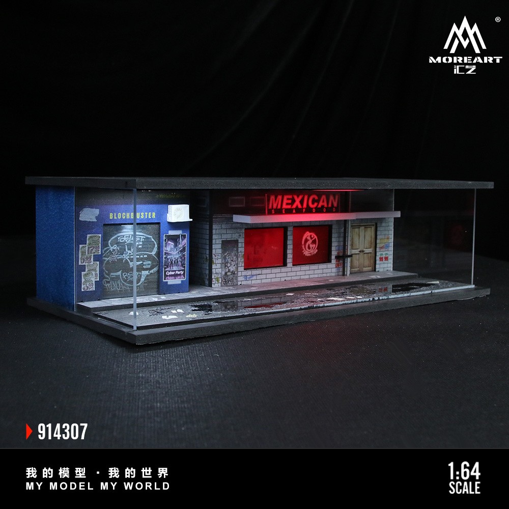 1:64 Diorama Punk Garage Model LED Lighting Parking Lot Scene Building Model US