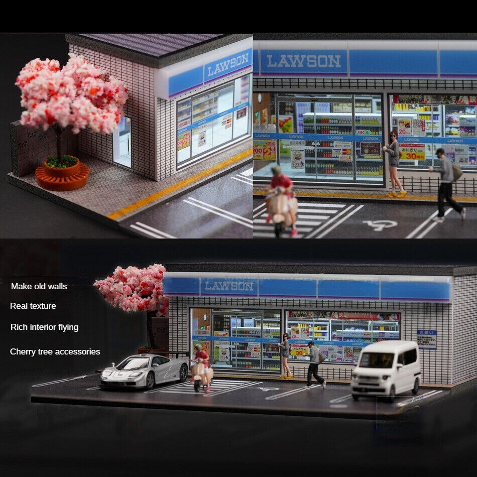 1:64 Diorama Diecast Garage Model LED Lighting Convenience Store Display Case US