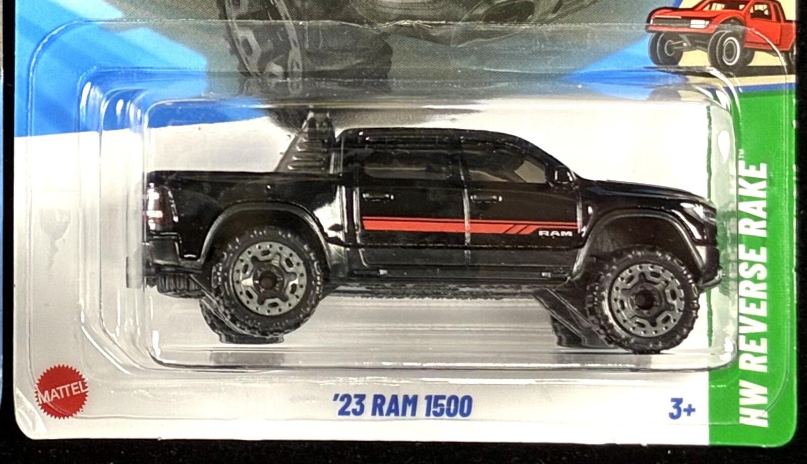 Hot Wheels Dodge ’23 Ram 1500 Black with Red Stripe, Licensed,6.2L Hemi V8