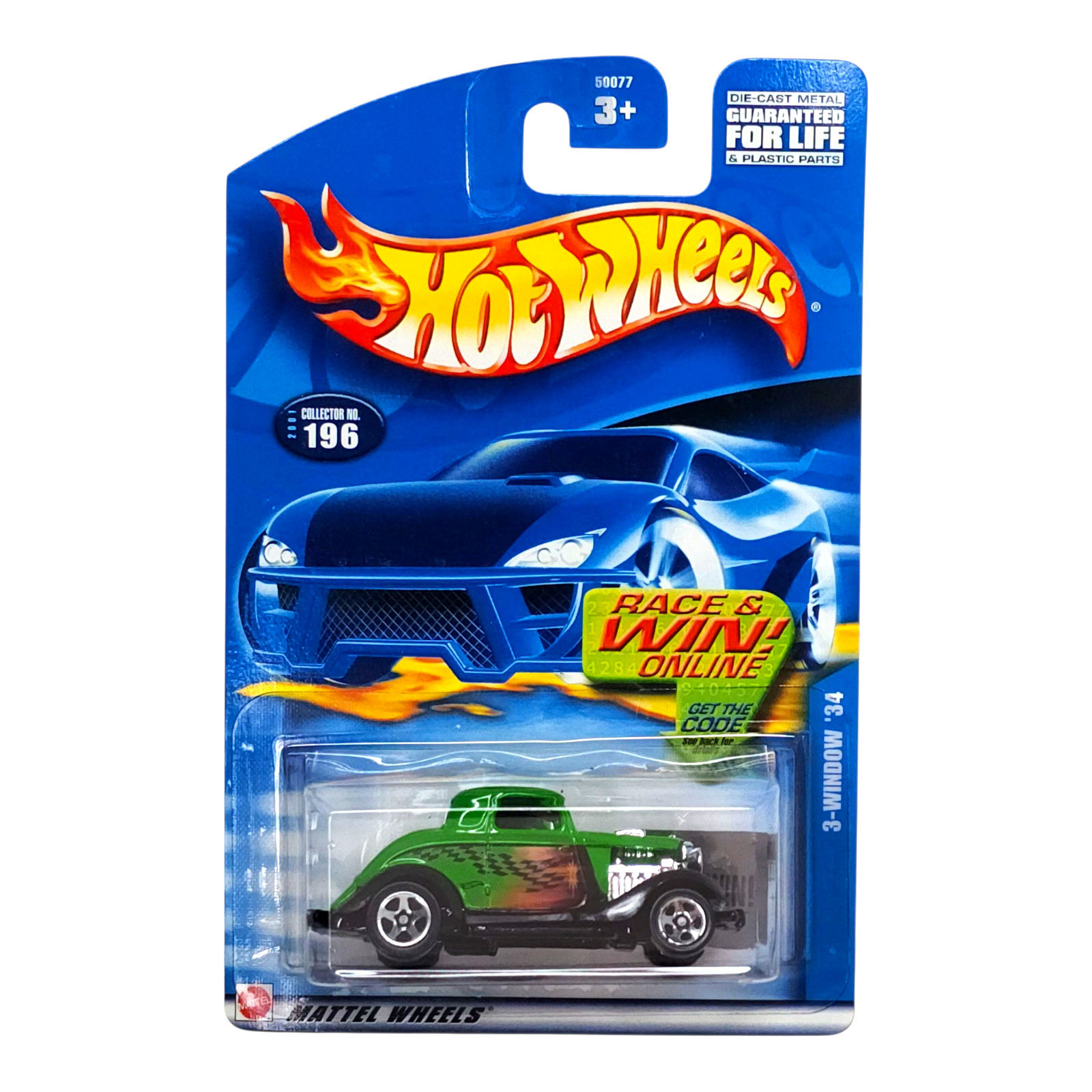 HOT WHEELS 3-Window ’34 Ford Green Hot Rod Mainline 1:64 50077 2001