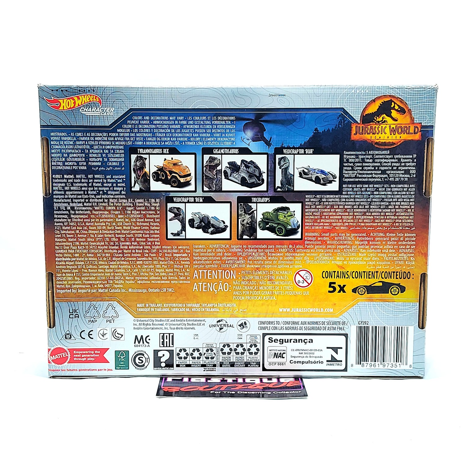 Hot Wheels Jurassic World Dominion Character Car 5 Pack MIB MISB PARK GYJ92