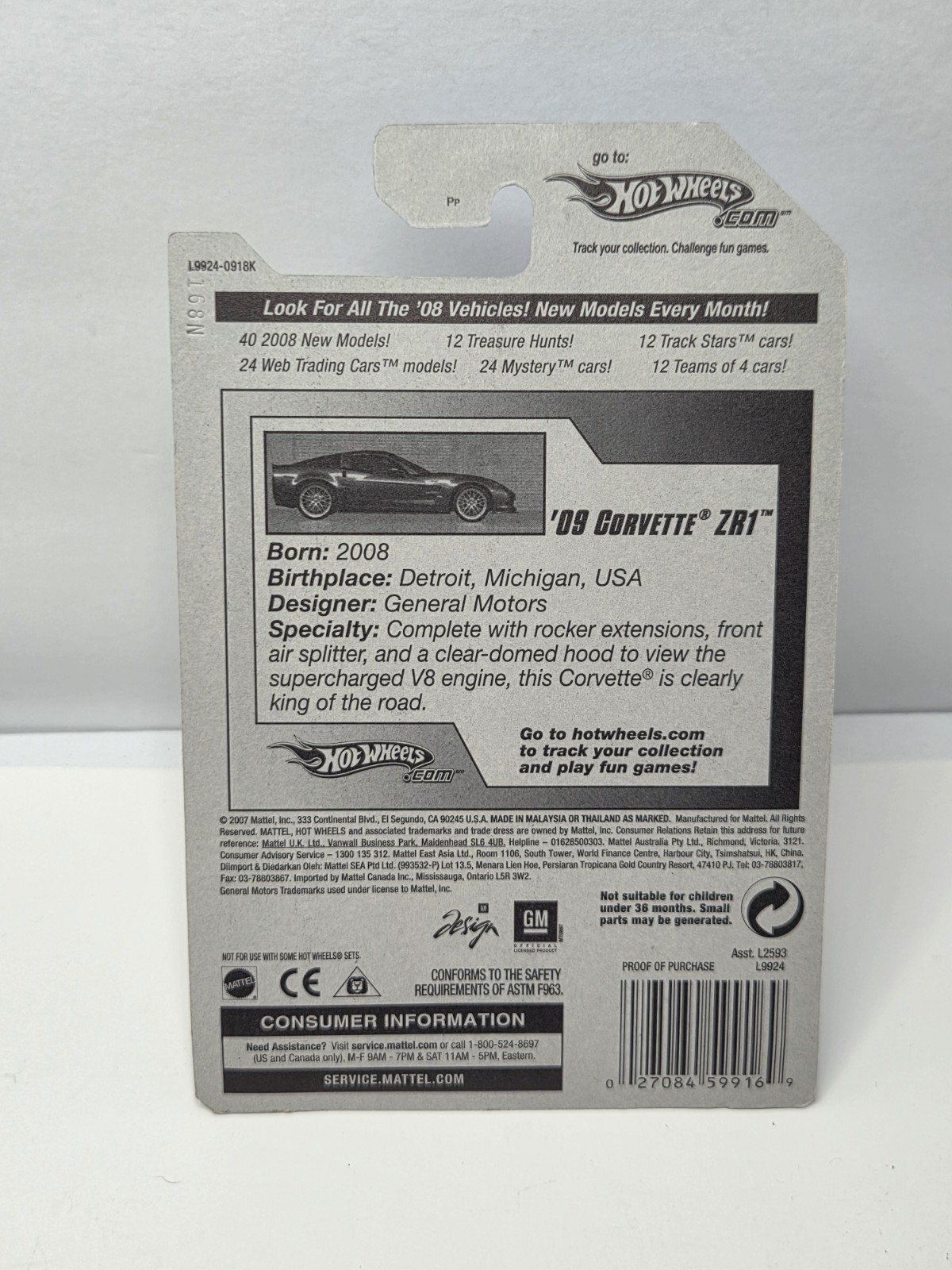2008 Hot Wheels ERROR ‘09 Corvette ZR1 Blue Variant Y5 Wheel ERROR