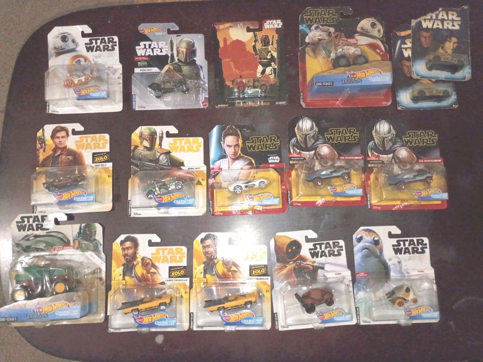 Hot Wheels Star Wars Character Cars lot of 15 Boba Fett Mandalorian BB-8 Lando