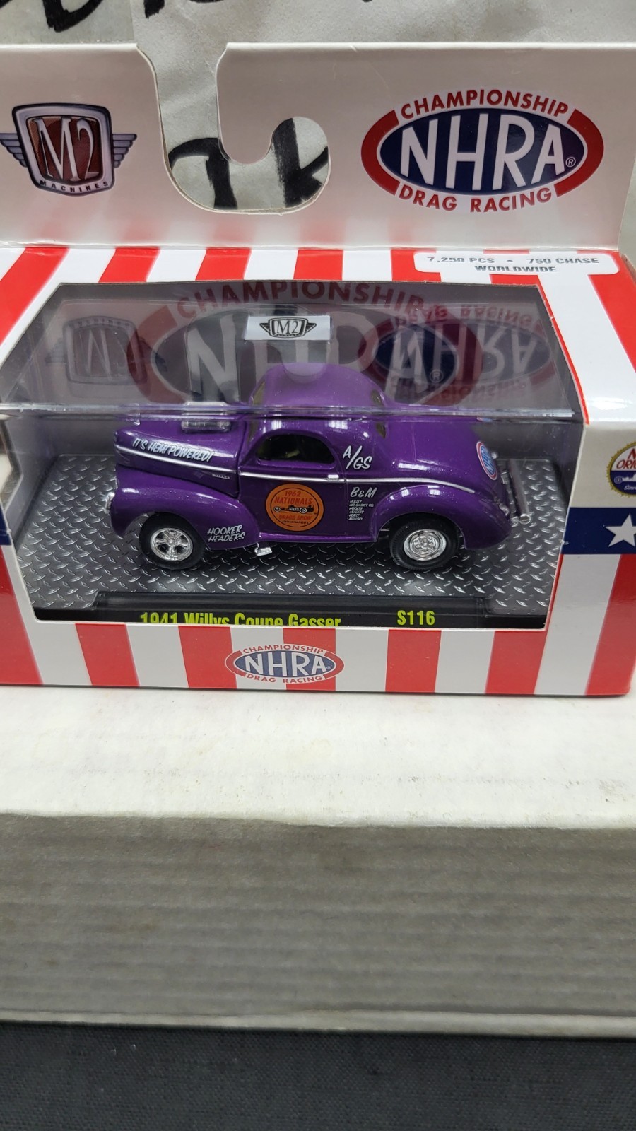 NIB 2023 1941 WILLYS COUPE GASSER PURPLE NHRA M2 MACHINES 1/64 TOY #S116 22-12