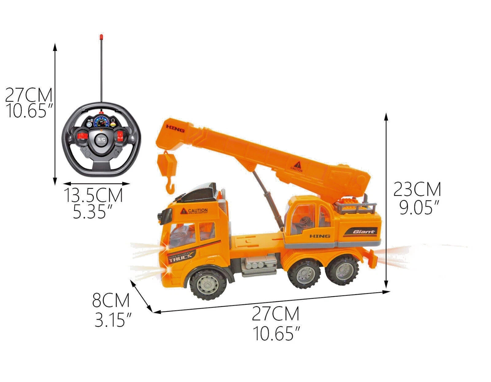 Friction Tow + RC Fire Truck w/ Ladder + RC Construction Truck Kids Toy Bundle