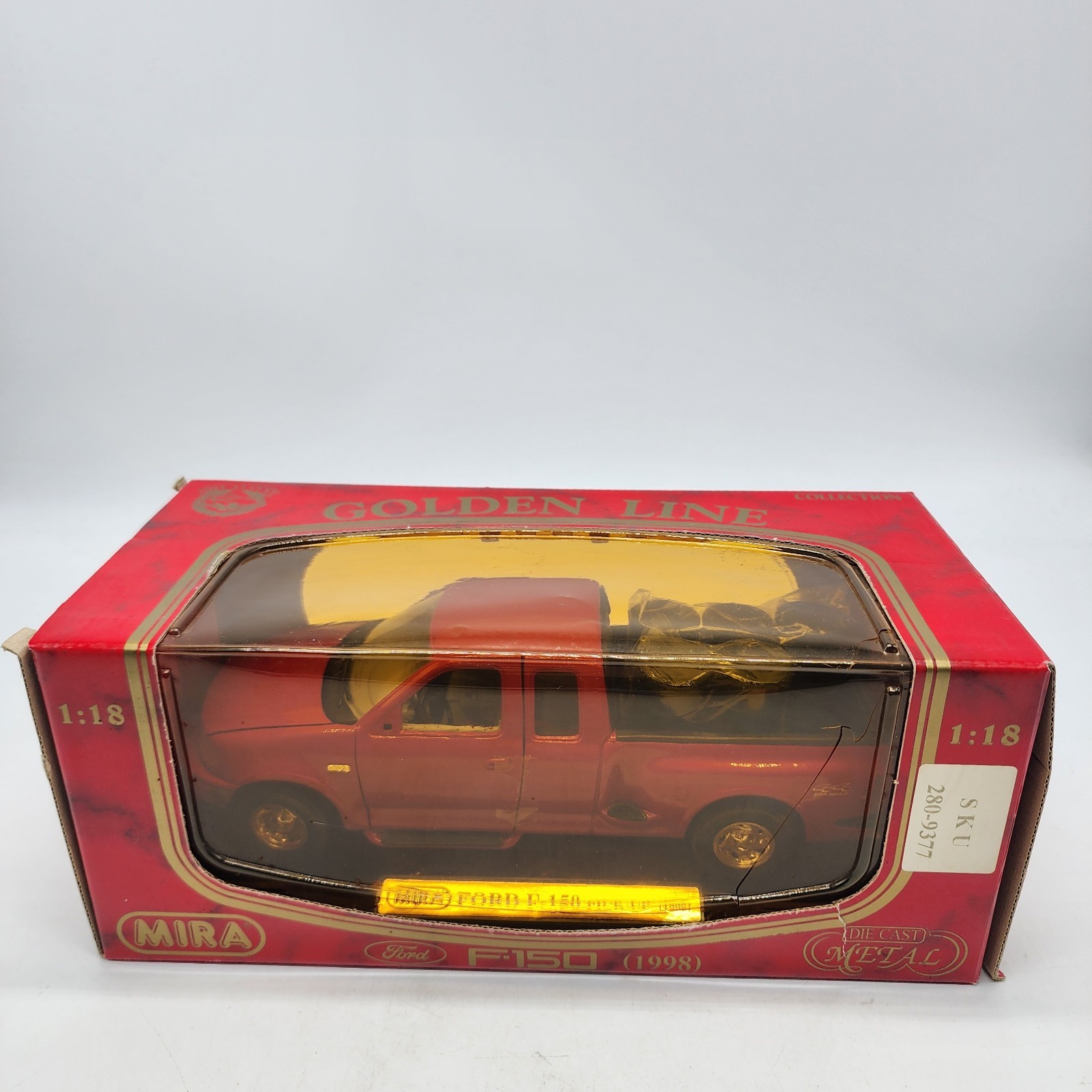Mira 1:18 Golden Line Red 1998 Ford F-150 Pickup With Plastic Barrels & Box