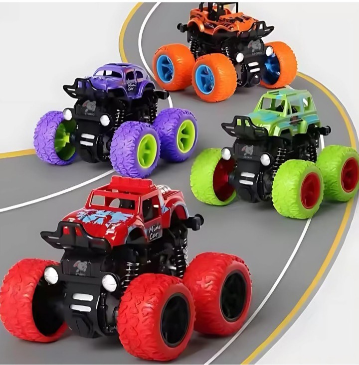 Storio Pack of 4 4×4 Friction Powered Mini Monster Trucks for Boys 3-7 Years 