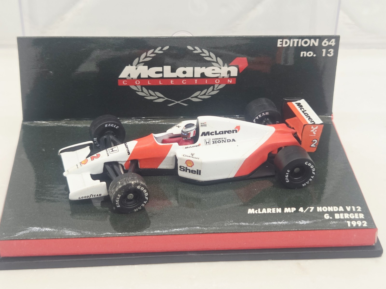 Minichamps F1 1992 McLaren MP 4/7 Honda V12 White Orange #2 G. Berger in Case
