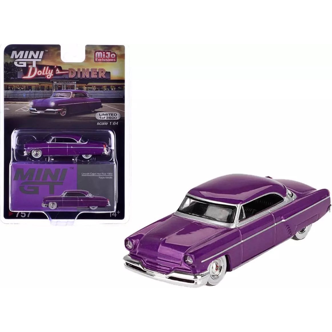 Mini GT 1:64 1954 Lincoln Capri Hot Rod Purple Metallic MGT00757 Diecast Model