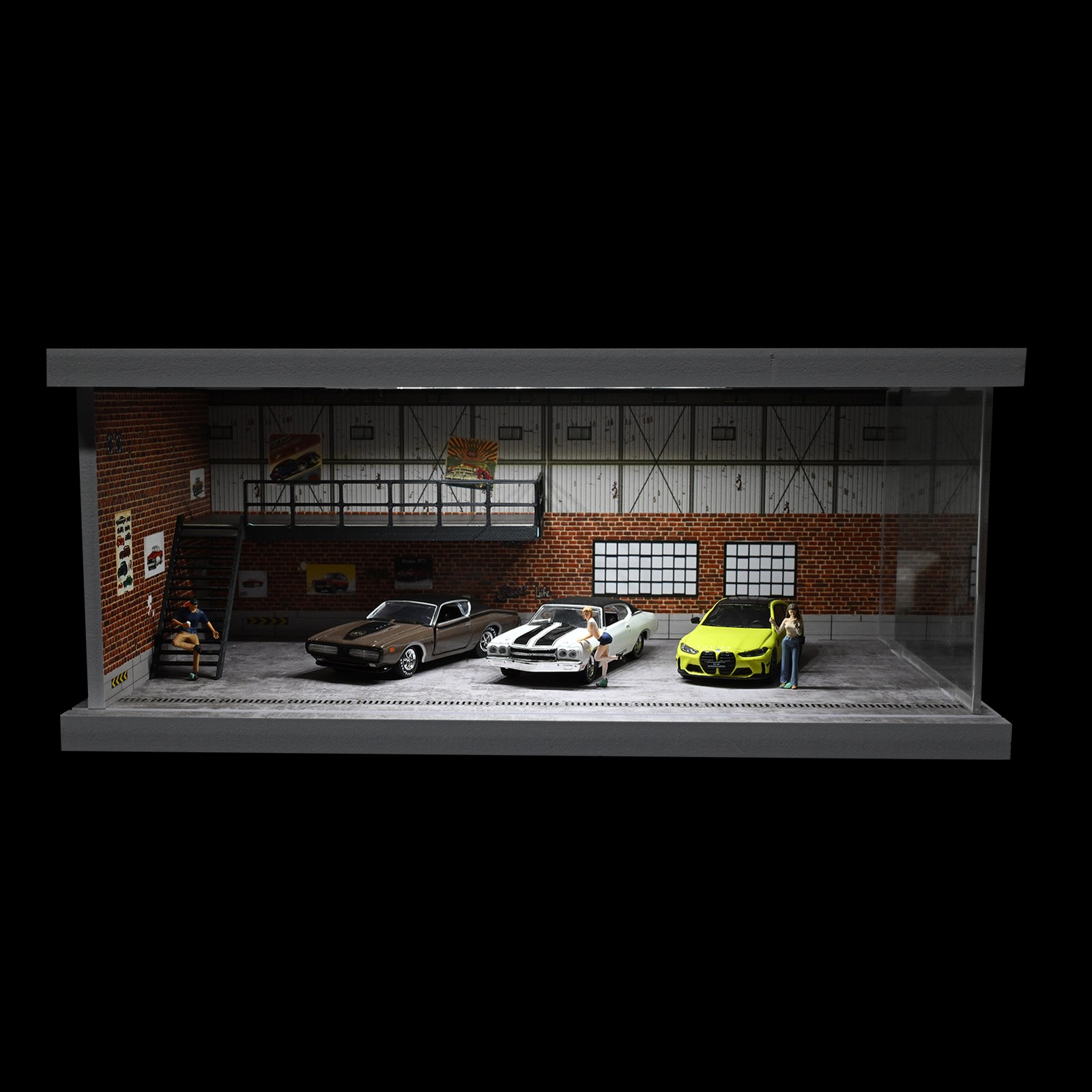 Diorama 1/64 Car Showroom Model LED Lighting Car Garage Backdrop Scene Model Toy