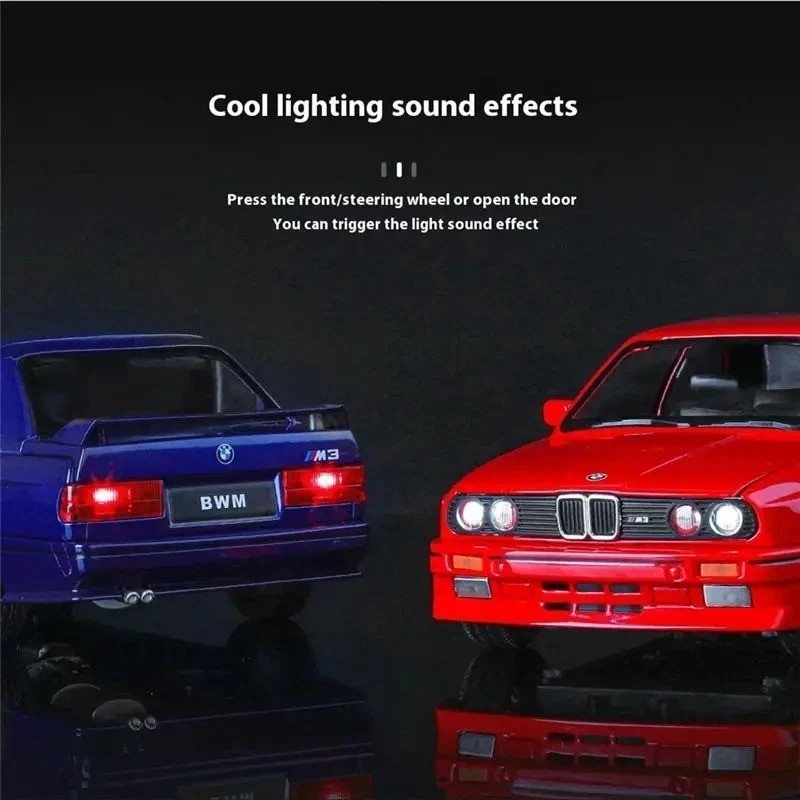 1:24 BMW M3 E30 Diecast Car Alloy Model – Sound & Light Classic Vehicle Toy Gift