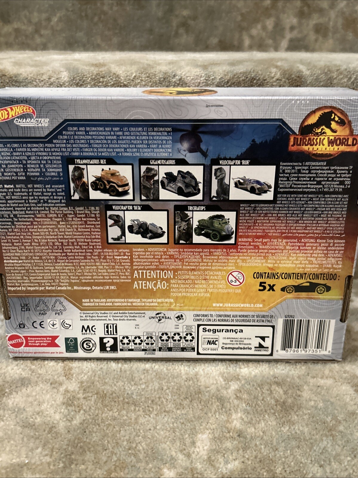 Hot Wheels Jurassic World Dominion 2022 Dinosaur Character Car 5 Pack Bx Set New