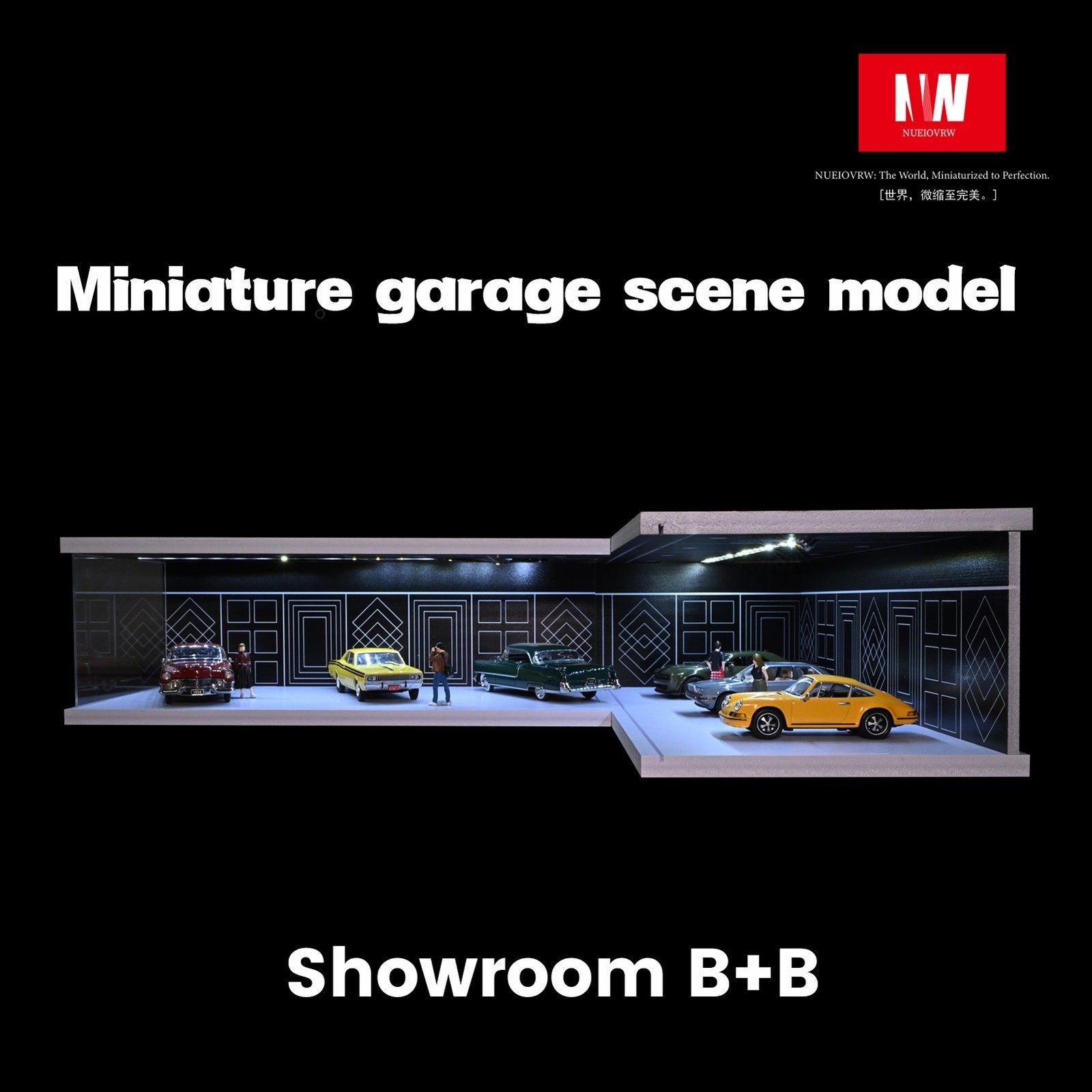 Diorama 1/64 Car Garage Model LED Lighting City Parking Lot Scene Model Gift Toy