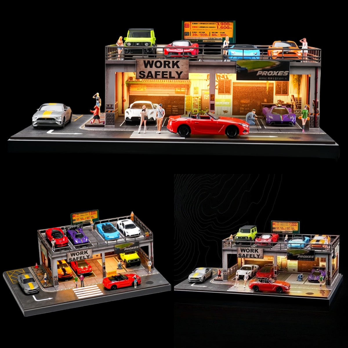 Diorama 1:64 Car Garage Model LED Lighting Repair Shop Building Scene Model Toy