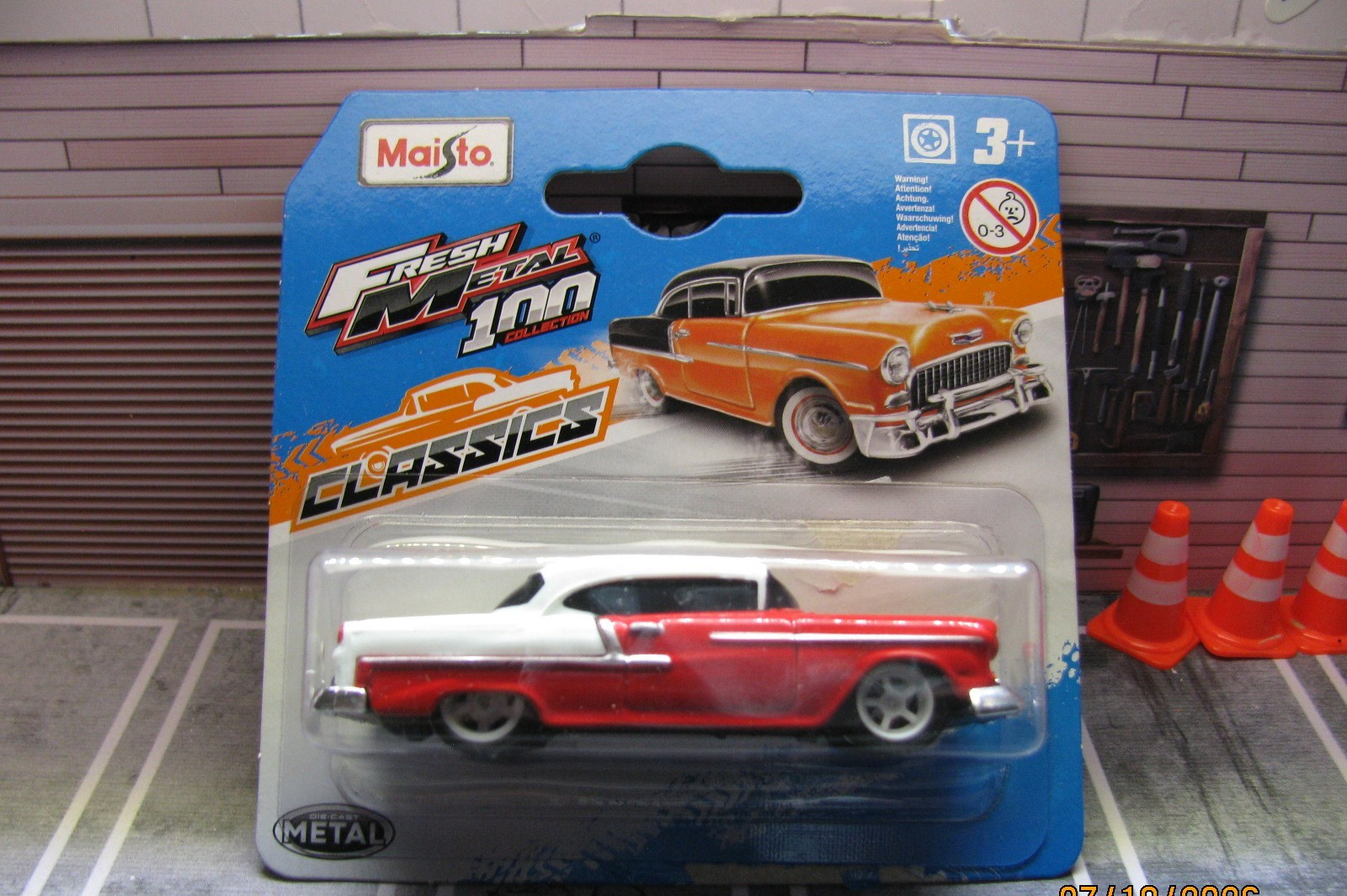 2025 Maisto ’55 Chevy Bel Air Red White Classics, w/Real Riders Wheel Swap