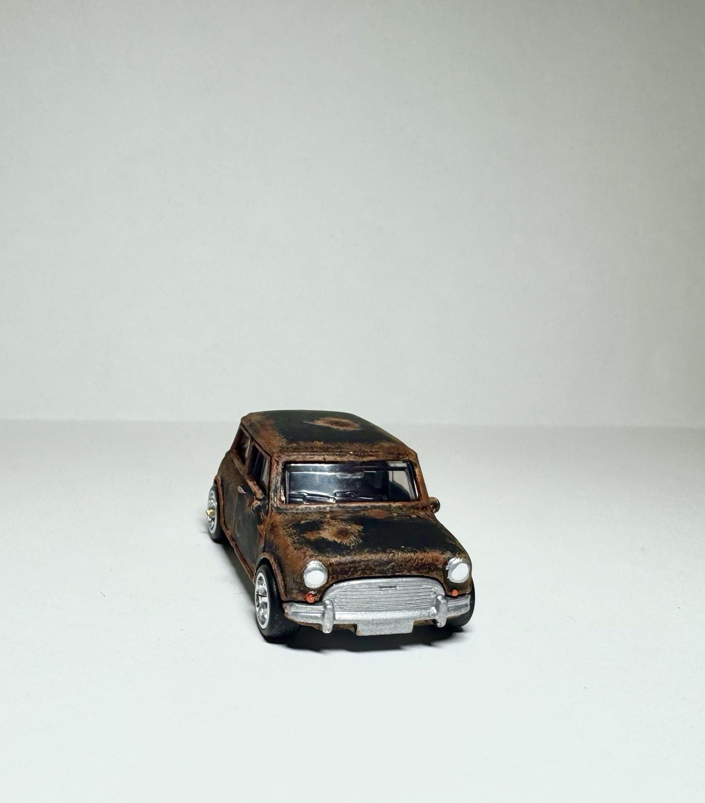 Custom Hot Wheels Black Austin Mini Cooper S Rat Rod W/ Real Riders