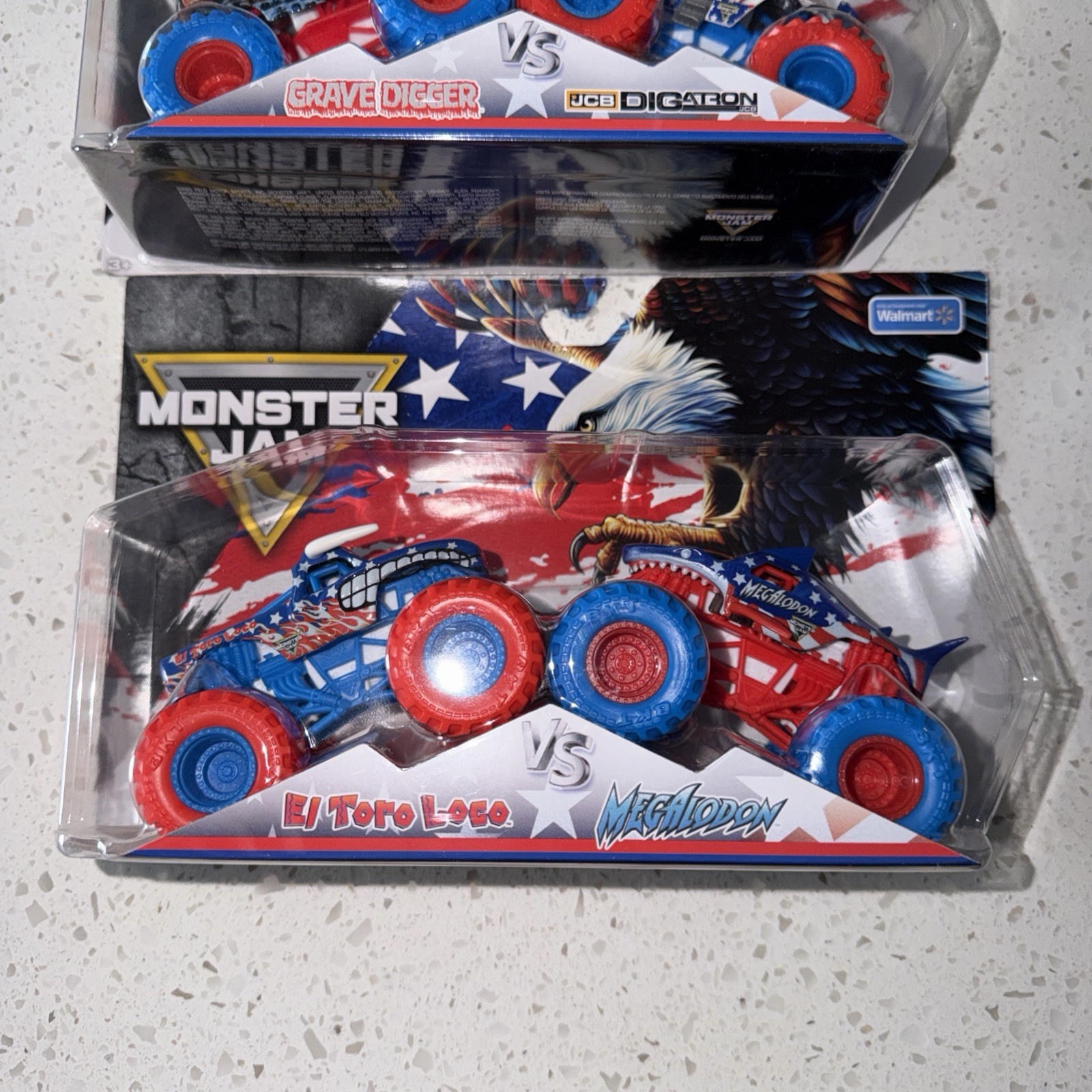 Monster Jam Stars And Stripes JCB Digatron Grave Digger Megalodon El Toro Loco