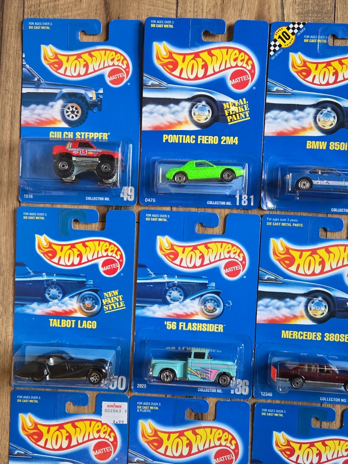Hot Wheels Lot Of 15 Blue Cards, Pontiac, BMW, Olds, Cobra, Chevy, Mazda, 380SEL
